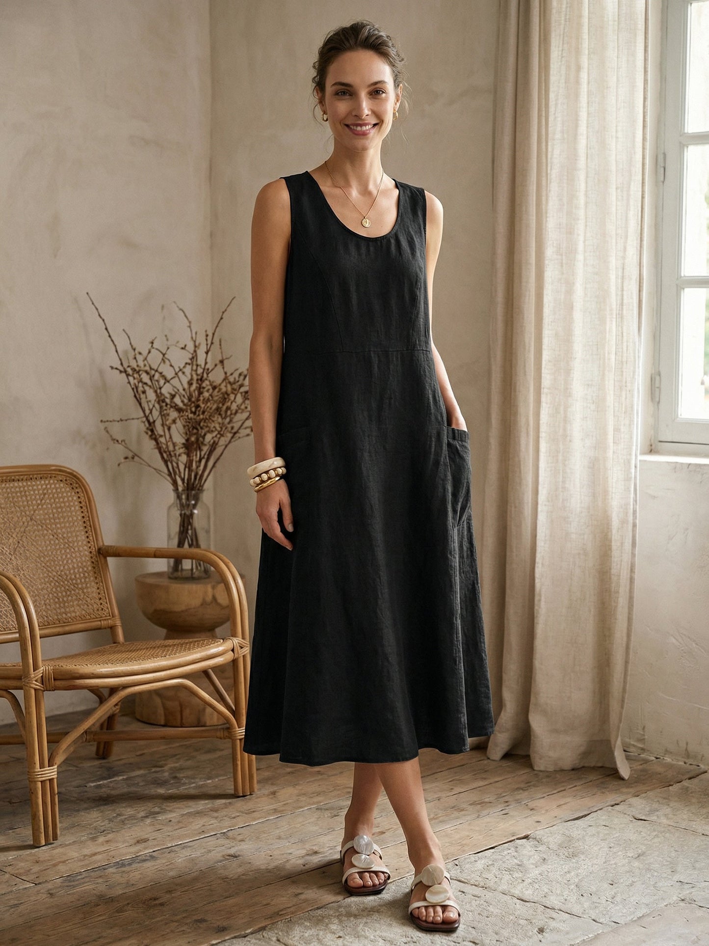 100% Linen Swing Beach Tank Dress GIANA