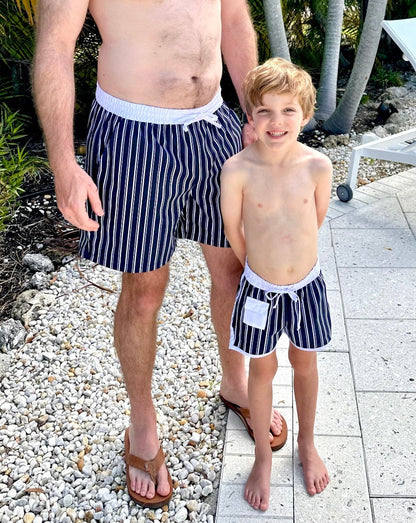 Navy Striped Mens Swim Trunks-FINAL SALE