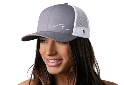 Wave Trucker Hat  |  Gray-White Beach Snapback